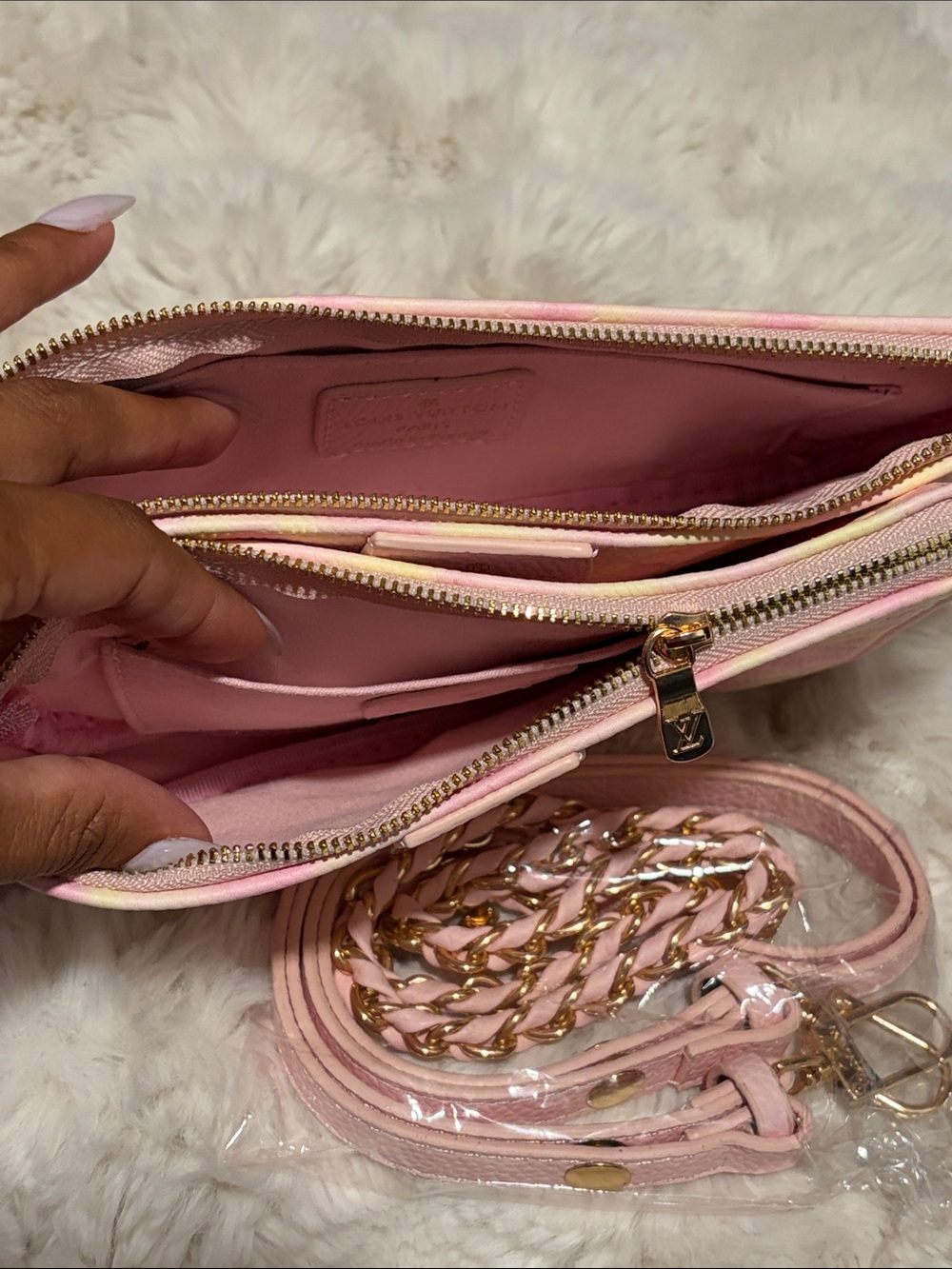 Pastel Pink & Yellow Monogram Crossbody 2 piece Bag - Picture 3 of 4